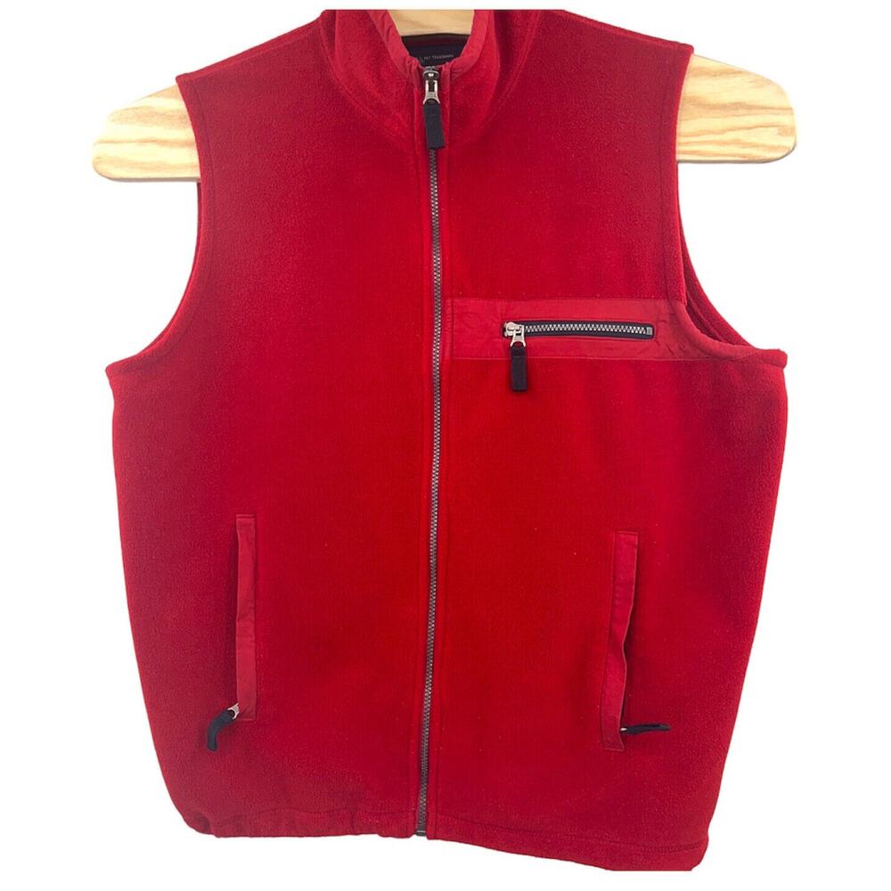 Abercrombie & Fitch Pile Fleece Vest Red Full Zip Pockets Mock Neck sz XL Read